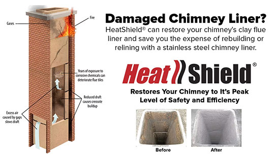 Heatshield Chimney Liner: banner depicting how Heat-shield can restore your chimney clay flue liner and save you the expense of rebuilding or relining with a stainless steel chimney liner.